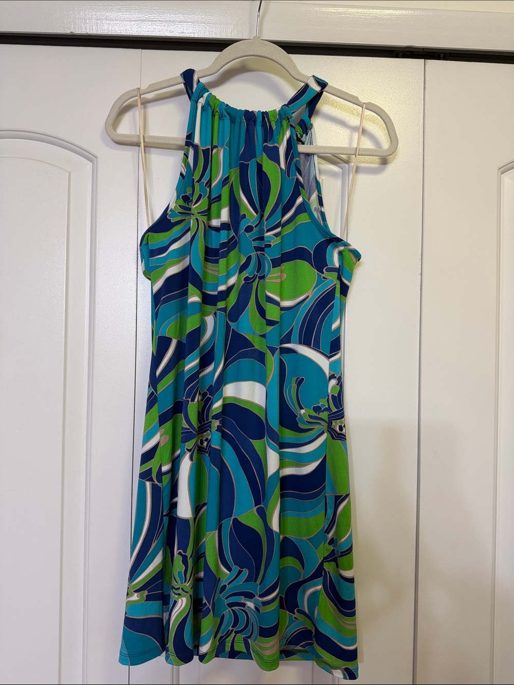 Trina Turk Blue & Green Halter Floral Swing Dress